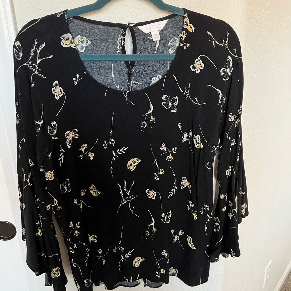 LC Lauren Conrad Black Floral Blouse